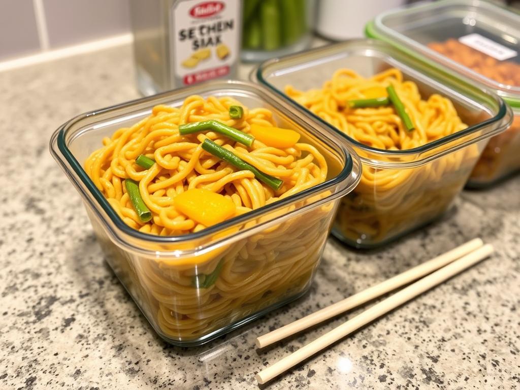 Properly stored Chicken Chow Mein LBC in containers Properly stored Chicken Chow Mein LBC in containers